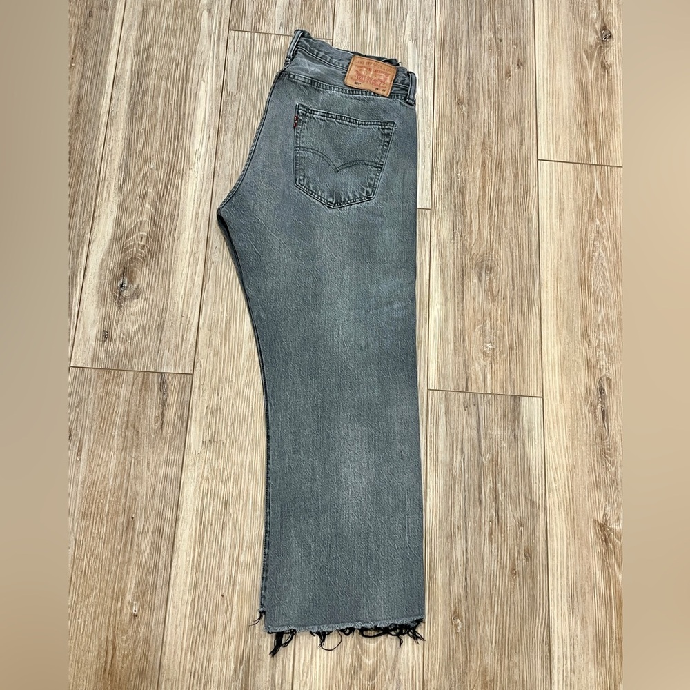 Levi 501, cropped frayed hem black denim